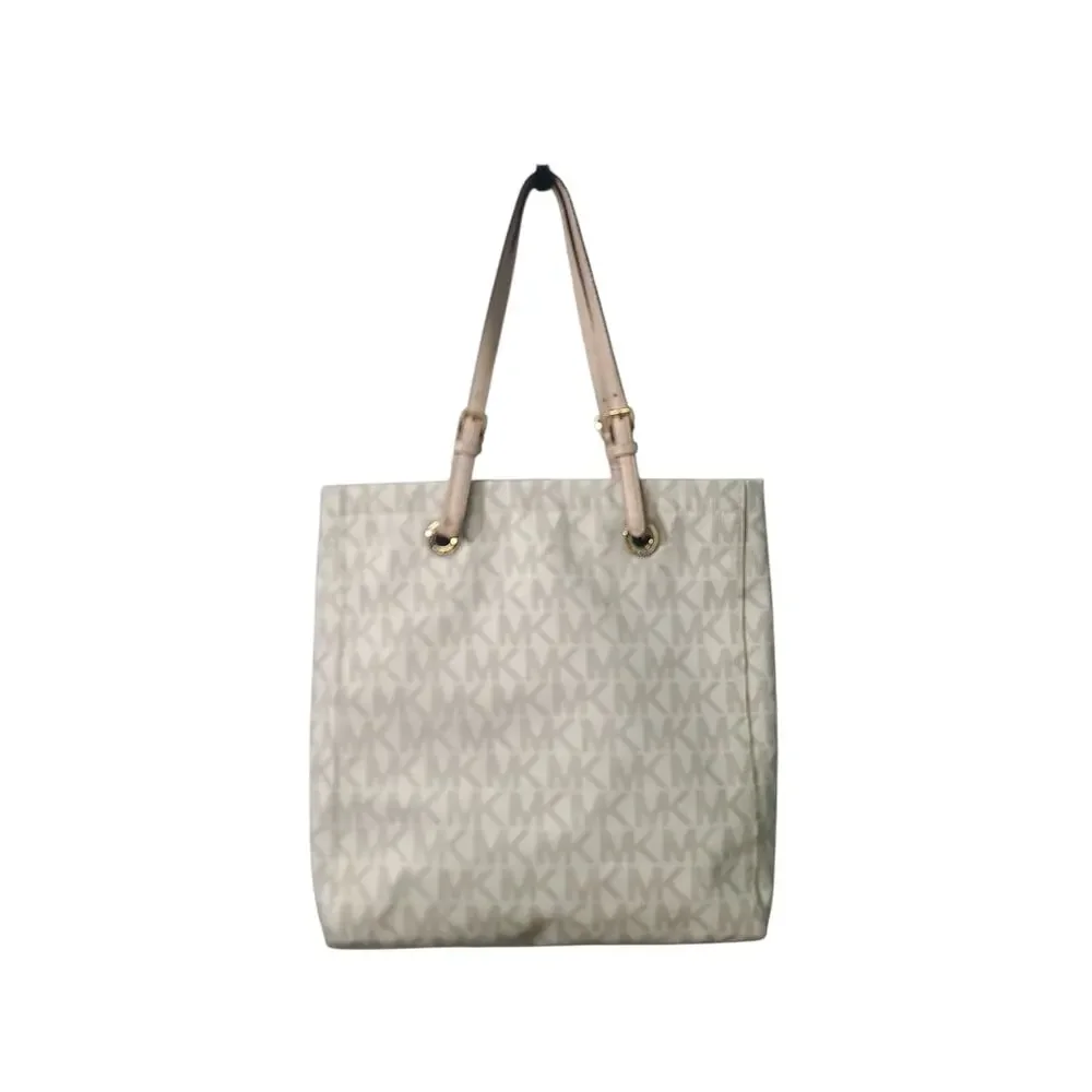 Michael Michael Kors Jet Set Logo Monogram Tote Cream - Picture 2 of 7